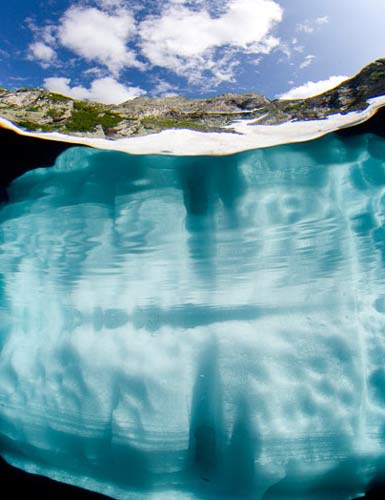 تصاویر شگفت انگیز از شنا زیر آب های دریاچه یخی