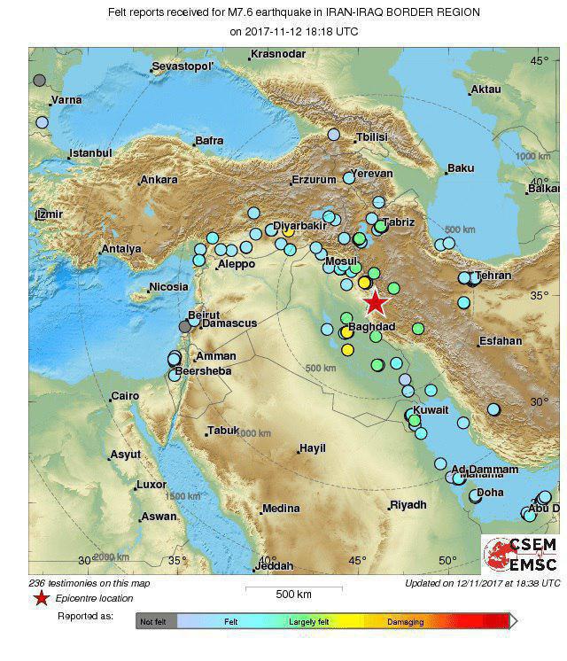 زلزله 7.5 ریشتری در عراق/ مردم تبریز، سنندج و کرمانشاه به خیابان‌ها ریختند